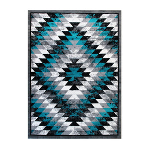 English Elm Teagan Collection Southwestern Runner Rug - Plush Olefin with Jute Backing for Entryway Style Turquoise 6' x 9' OKR-RG1106-69-TQ-GG