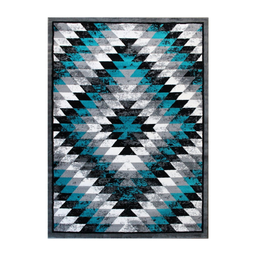 English Elm Teagan Collection Southwestern Runner Rug - Plush Olefin with Jute Backing for Entryway Style Turquoise 8' x 10' OKR-RG1106-810-TQ-GG