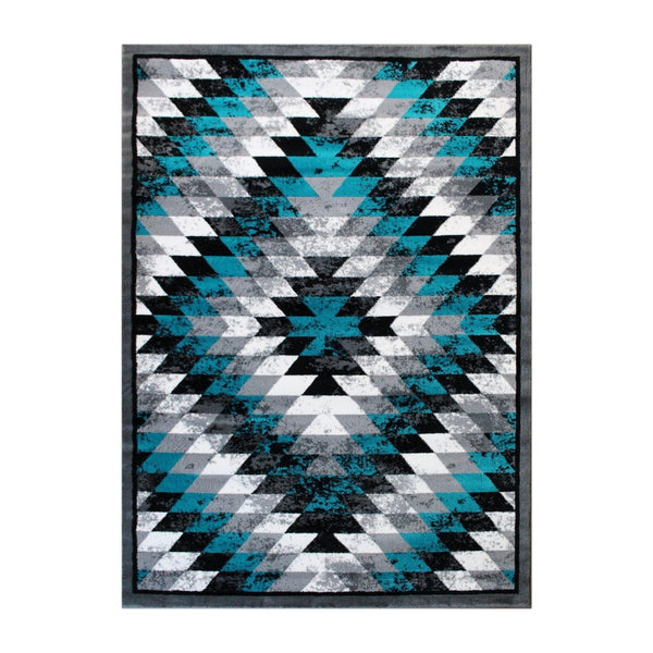 English Elm Teagan Collection Southwestern Runner Rug - Plush Olefin with Jute Backing for Entryway Style Turquoise 8' x 10' OKR-RG1106-810-TQ-GG