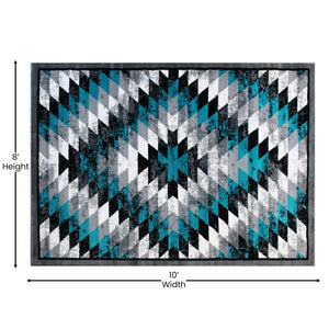 English Elm Teagan Collection Southwestern Runner Rug - Plush Olefin with Jute Backing for Entryway Style Turquoise 8' x 10' OKR-RG1106-810-TQ-GG