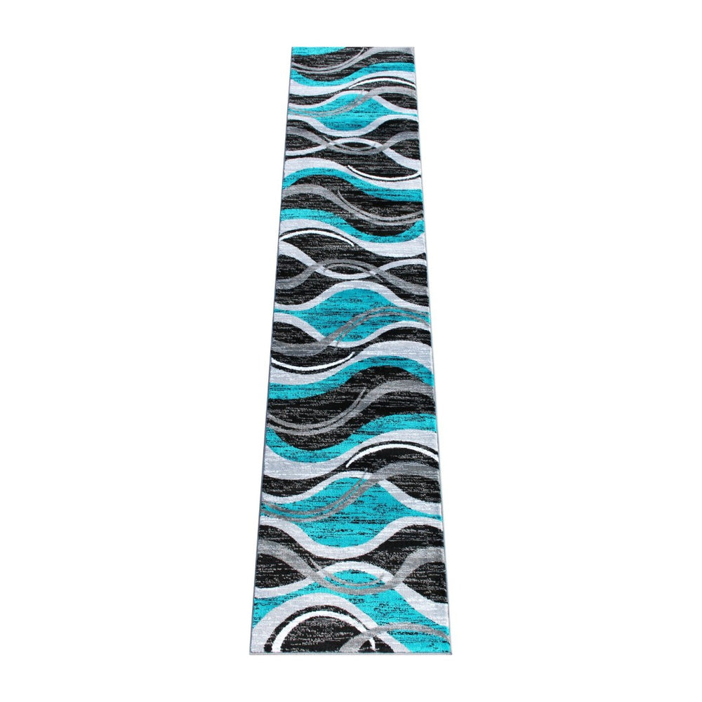 English Elm Wisp Collection Rippled Olefin Runner Rug - Soft, Durable, and Stylish for Entryways and Living Spaces Turquoise 2' x 11' OKR-RG1109-211-TQ-GG