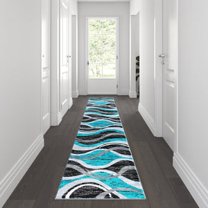 English Elm Wisp Collection Rippled Olefin Runner Rug - Soft, Durable, and Stylish for Entryways and Living Spaces Turquoise 2' x 11' OKR-RG1109-211-TQ-GG