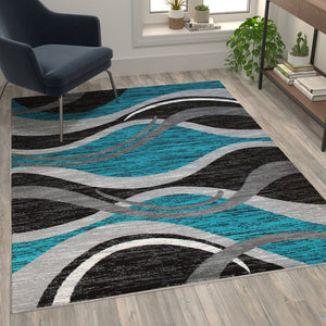 English Elm Wisp Collection Rippled Olefin Runner Rug - Soft, Durable, and Stylish for Entryways and Living Spaces Turquoise 5' x 7' OKR-RG1109-57-TQ-GG