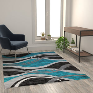 English Elm Wisp Collection Rippled Olefin Runner Rug - Soft, Durable, and Stylish for Entryways and Living Spaces Turquoise 5' x 7' OKR-RG1109-57-TQ-GG
