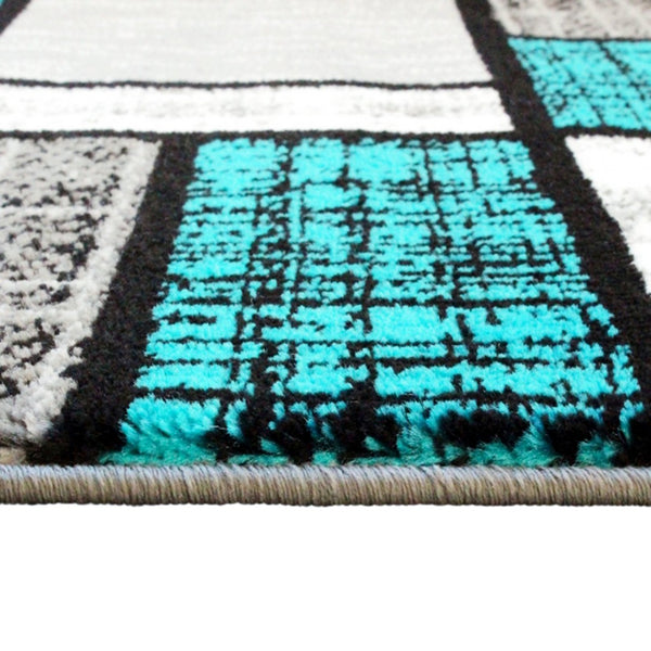 English Elm Raven Collection Plush Color-Blocked Runner Rug with Soft Olefin Pile and Jute Backing for Durability Turquoise 2' x 11' OKR-RG1110-211-TQ-GG