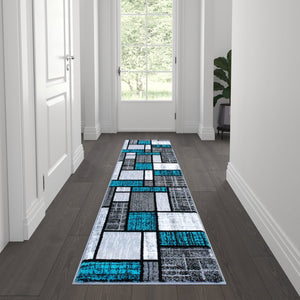 English Elm Raven Collection Plush Color-Blocked Runner Rug with Soft Olefin Pile and Jute Backing for Durability Turquoise 2' x 7' OKR-RG1110-27-TQ-GG