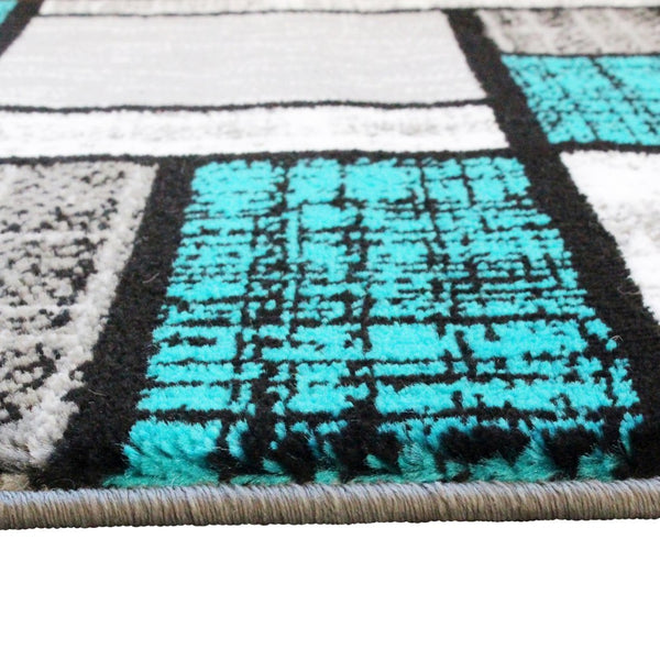 English Elm Raven Collection Plush Color-Blocked Runner Rug with Soft Olefin Pile and Jute Backing for Durability Turquoise 2' x 7' OKR-RG1110-27-TQ-GG