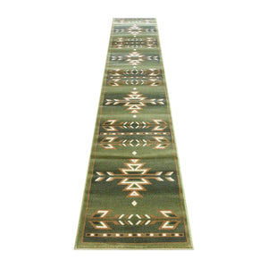 English Elm Lodi Collection Southwestern Area Rug - Durable Olefin Runner for Hallways, Entryways, and Bedrooms Green 2' x 11' OKR-RG1113-211-GN-GG