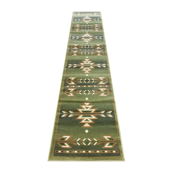 English Elm Lodi Collection Southwestern Area Rug - Durable Olefin Runner for Hallways, Entryways, and Bedrooms Green 2' x 11' OKR-RG1113-211-GN-GG