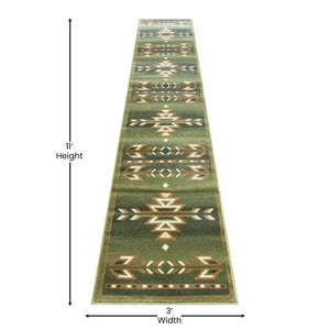 English Elm Lodi Collection Southwestern Area Rug - Durable Olefin Runner for Hallways, Entryways, and Bedrooms Green 2' x 11' OKR-RG1113-211-GN-GG