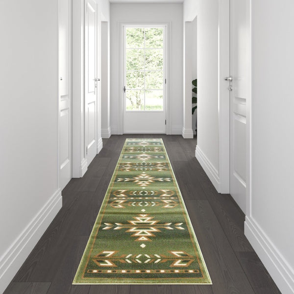 English Elm Lodi Collection Southwestern Area Rug - Durable Olefin Runner for Hallways, Entryways, and Bedrooms Green 2' x 11' OKR-RG1113-211-GN-GG