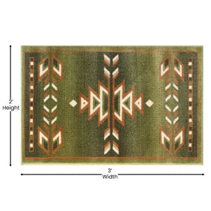 English Elm Lodi Collection Southwestern Area Rug - Durable Olefin Runner for Hallways, Entryways, and Bedrooms Green 2' x 3' OKR-RG1113-23-GN-GG