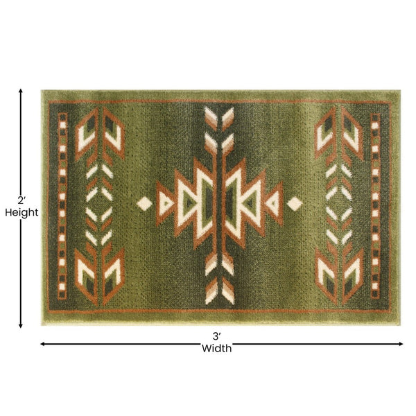 English Elm Lodi Collection Southwestern Area Rug - Durable Olefin Runner for Hallways, Entryways, and Bedrooms Green 2' x 3' OKR-RG1113-23-GN-GG