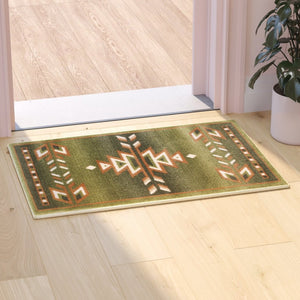 English Elm Lodi Collection Southwestern Area Rug - Durable Olefin Runner for Hallways, Entryways, and Bedrooms Green 2' x 3' OKR-RG1113-23-GN-GG
