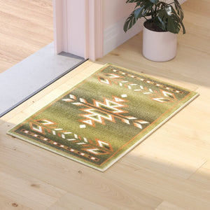 English Elm Lodi Collection Southwestern Area Rug - Durable Olefin Runner for Hallways, Entryways, and Bedrooms Green 2' x 3' OKR-RG1113-23-GN-GG