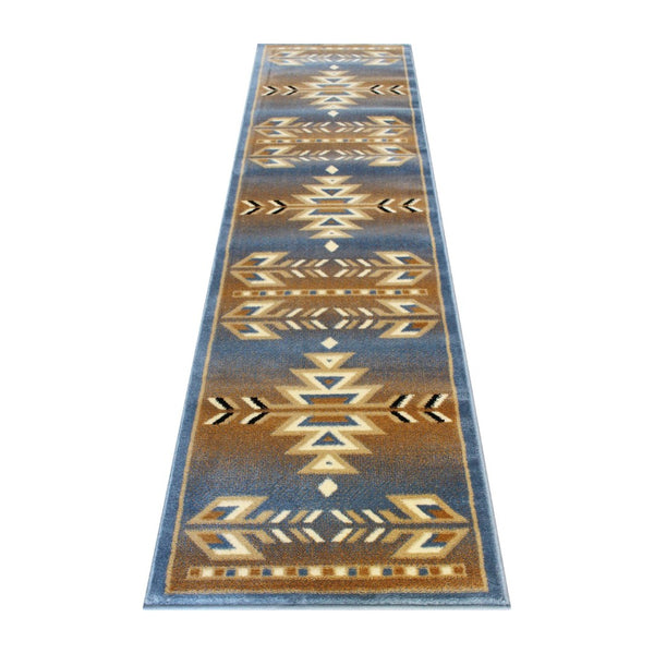 English Elm Lodi Collection Southwestern Area Rug - Durable Olefin Runner for Hallways, Entryways, and Bedrooms Blue 2' x 7' OKR-RG1113-27-BL-GG
