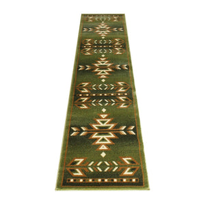 English Elm Lodi Collection Southwestern Area Rug - Durable Olefin Runner for Hallways, Entryways, and Bedrooms Green 2' x 7' OKR-RG1113-27-GN-GG