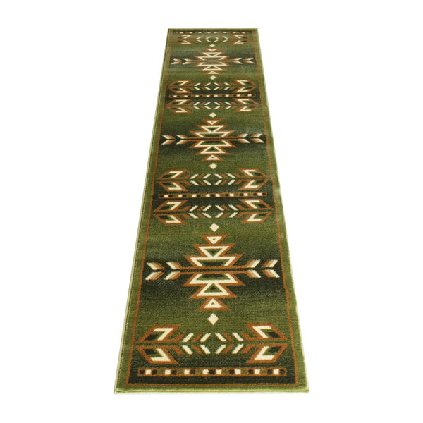 English Elm Lodi Collection Southwestern Area Rug - Durable Olefin Runner for Hallways, Entryways, and Bedrooms Green 2' x 7' OKR-RG1113-27-GN-GG