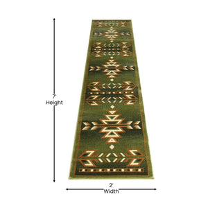 English Elm Lodi Collection Southwestern Area Rug - Durable Olefin Runner for Hallways, Entryways, and Bedrooms Green 2' x 7' OKR-RG1113-27-GN-GG