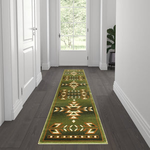 English Elm Lodi Collection Southwestern Area Rug - Durable Olefin Runner for Hallways, Entryways, and Bedrooms Green 2' x 7' OKR-RG1113-27-GN-GG