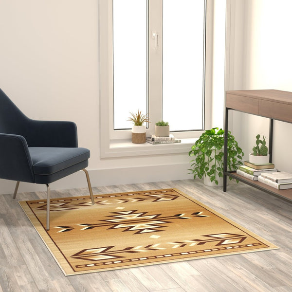 English Elm Lodi Collection Southwestern Area Rug - Durable Olefin Runner for Hallways, Entryways, and Bedrooms Beige 4' x 5' OKR-RG1113-45-BG-GG