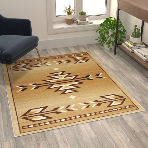 English Elm Lodi Collection Southwestern Area Rug - Durable Olefin Runner for Hallways, Entryways, and Bedrooms Beige 4' x 5' OKR-RG1113-45-BG-GG