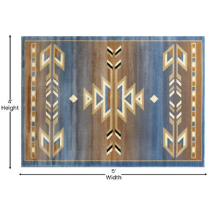 English Elm Lodi Collection Southwestern Area Rug - Durable Olefin Runner for Hallways, Entryways, and Bedrooms Blue 4' x 5' OKR-RG1113-45-BL-GG