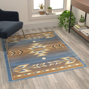 English Elm Lodi Collection Southwestern Area Rug - Durable Olefin Runner for Hallways, Entryways, and Bedrooms Blue 4' x 5' OKR-RG1113-45-BL-GG