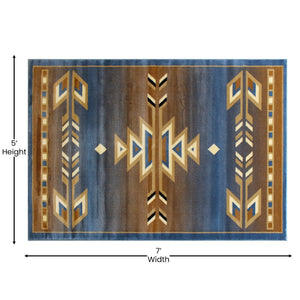 English Elm Lodi Collection Southwestern Area Rug - Durable Olefin Runner for Hallways, Entryways, and Bedrooms Blue 5' x 7' OKR-RG1113-57-BL-GG