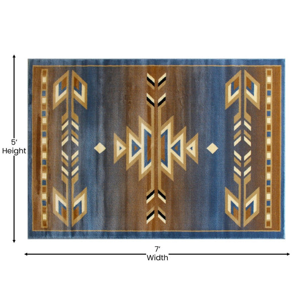 English Elm Lodi Collection Southwestern Area Rug - Durable Olefin Runner for Hallways, Entryways, and Bedrooms Blue 5' x 7' OKR-RG1113-57-BL-GG