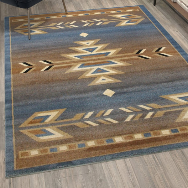 English Elm Lodi Collection Southwestern Area Rug - Durable Olefin Runner for Hallways, Entryways, and Bedrooms Blue 5' x 7' OKR-RG1113-57-BL-GG