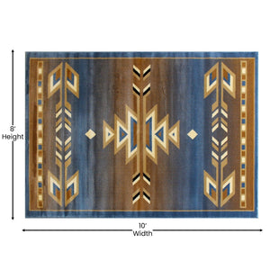 English Elm Lodi Collection Southwestern Area Rug - Durable Olefin Runner for Hallways, Entryways, and Bedrooms Blue 8' x 10' OKR-RG1113-810-BL-GG