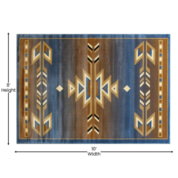 English Elm Lodi Collection Southwestern Area Rug - Durable Olefin Runner for Hallways, Entryways, and Bedrooms Blue 8' x 10' OKR-RG1113-810-BL-GG