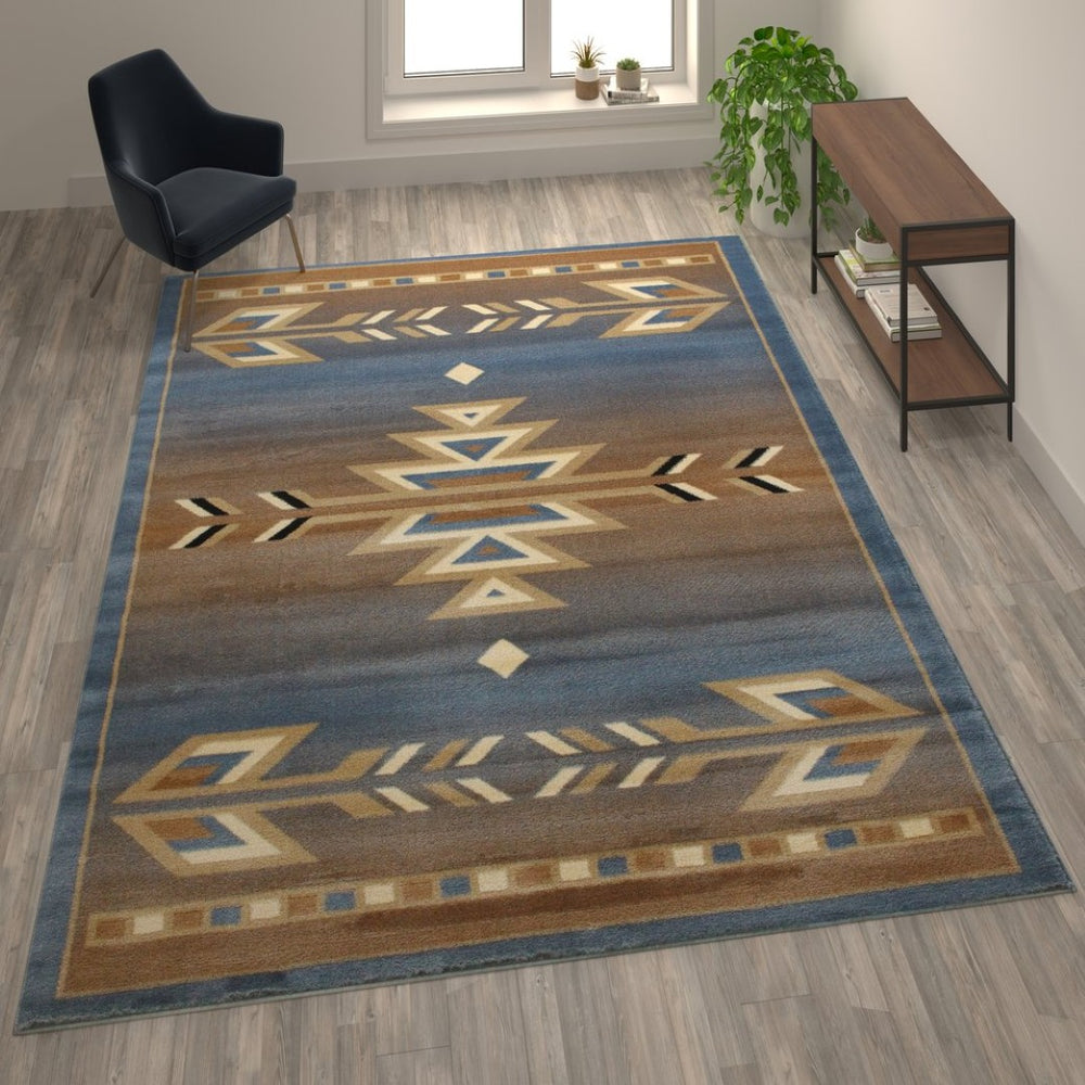 English Elm Lodi Collection Southwestern Area Rug - Durable Olefin Runner for Hallways, Entryways, and Bedrooms Blue 8' x 10' OKR-RG1113-810-BL-GG