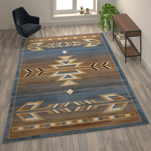 English Elm Lodi Collection Southwestern Area Rug - Durable Olefin Runner for Hallways, Entryways, and Bedrooms Blue 8' x 10' OKR-RG1113-810-BL-GG