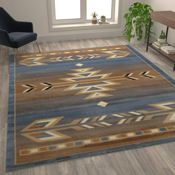 English Elm Lodi Collection Southwestern Area Rug - Durable Olefin Runner for Hallways, Entryways, and Bedrooms Blue 8' x 10' OKR-RG1113-810-BL-GG