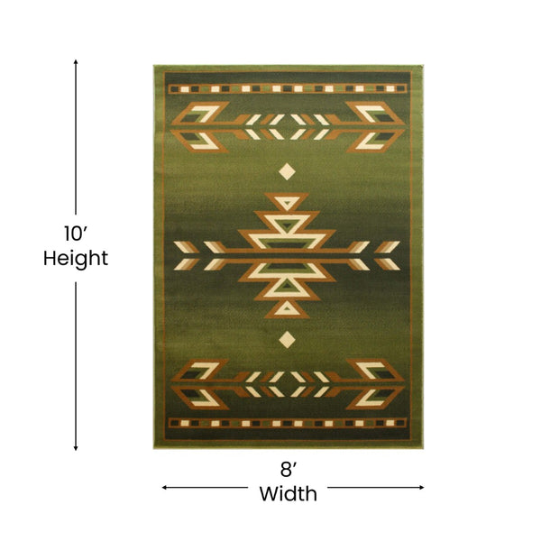 English Elm Lodi Collection Southwestern Area Rug - Durable Olefin Runner for Hallways, Entryways, and Bedrooms Green 8' x 10' OKR-RG1113-810-GN-GG