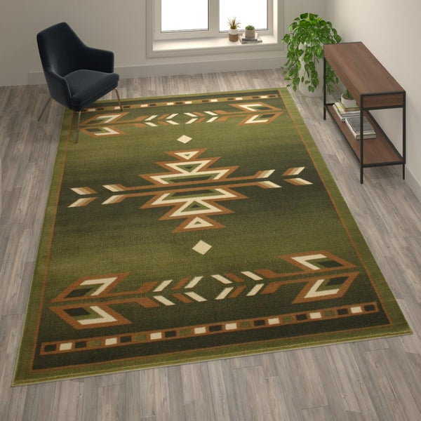English Elm Lodi Collection Southwestern Area Rug - Durable Olefin Runner for Hallways, Entryways, and Bedrooms Green 8' x 10' OKR-RG1113-810-GN-GG