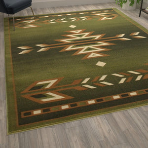 English Elm Lodi Collection Southwestern Area Rug - Durable Olefin Runner for Hallways, Entryways, and Bedrooms Green 8' x 10' OKR-RG1113-810-GN-GG