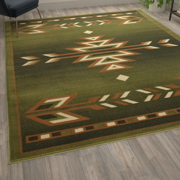 English Elm Lodi Collection Southwestern Area Rug - Durable Olefin Runner for Hallways, Entryways, and Bedrooms Green 8' x 10' OKR-RG1113-810-GN-GG