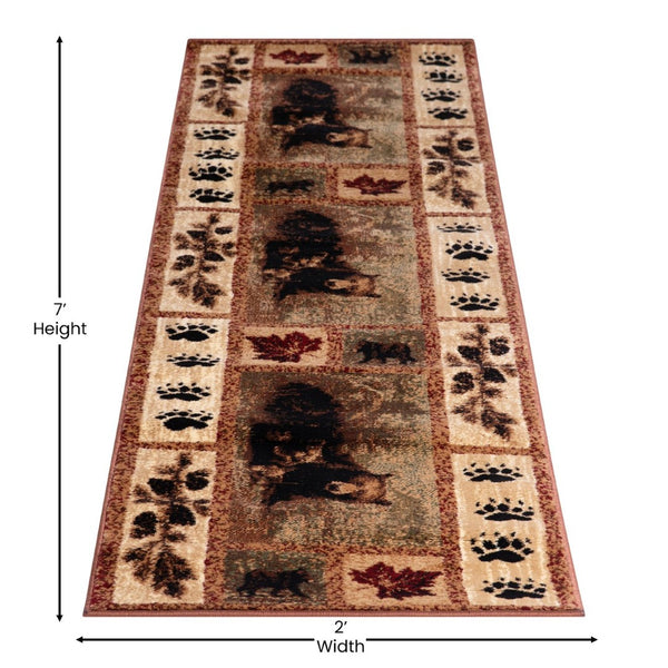 English Elm Vassa Collection Mother Bear & Cubs Nature-Themed Area Rug for Cozy Entryways & Living Spaces Brown 2' x 7' OKR-RG1114-27-BN-GG