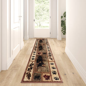 English Elm Vassa Collection Mother Bear & Cubs Nature-Themed Area Rug for Cozy Entryways & Living Spaces Brown 2' x 7' OKR-RG1114-27-BN-GG