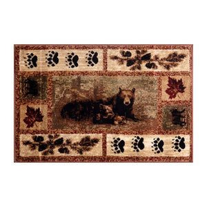 English Elm Vassa Collection Mother Bear & Cubs Nature-Themed Area Rug for Cozy Entryways & Living Spaces Brown 4' x 5' OKR-RG1114-45-BN-GG