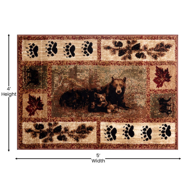 English Elm Vassa Collection Mother Bear & Cubs Nature-Themed Area Rug for Cozy Entryways & Living Spaces Brown 4' x 5' OKR-RG1114-45-BN-GG