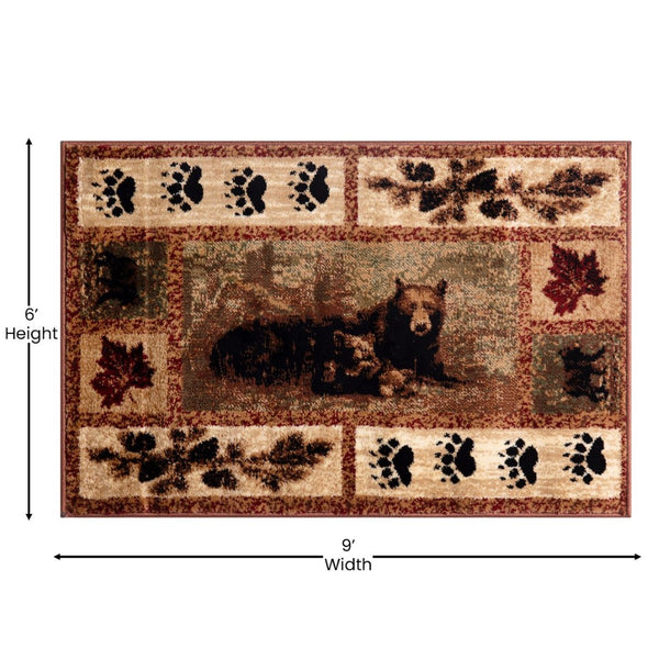 English Elm Vassa Collection Mother Bear & Cubs Nature-Themed Area Rug for Cozy Entryways & Living Spaces Brown 6' x 9' OKR-RG1114-69-BN-GG