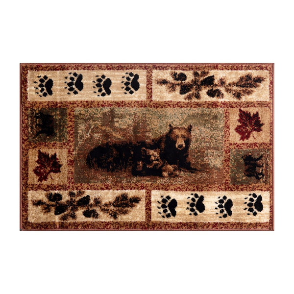 English Elm Vassa Collection Mother Bear & Cubs Nature-Themed Area Rug for Cozy Entryways & Living Spaces Brown 8' x 10' OKR-RG1114-810-BN-GG