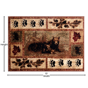 English Elm Vassa Collection Mother Bear & Cubs Nature-Themed Area Rug for Cozy Entryways & Living Spaces Brown 8' x 10' OKR-RG1114-810-BN-GG