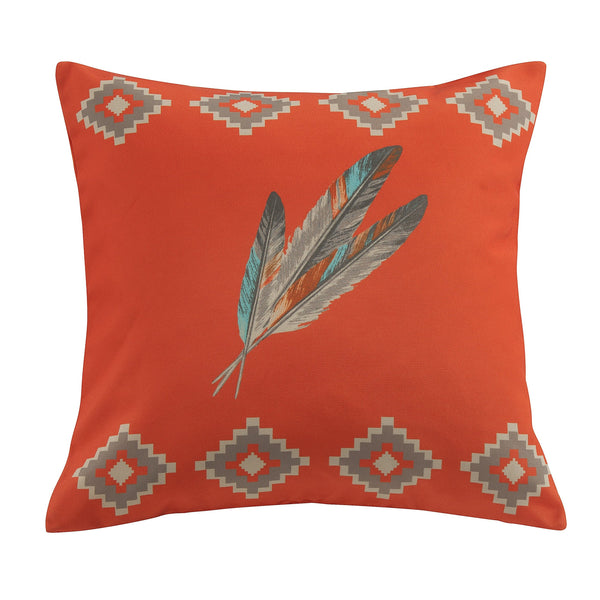 Hiend Accents Feather Indoor/Outdoor Pillow - Vibrant Southwestern Style For Home And Garden Decor Elegance Orange Cover, 100% Polyester,Filling, 100% Polyester Op1754-20-or