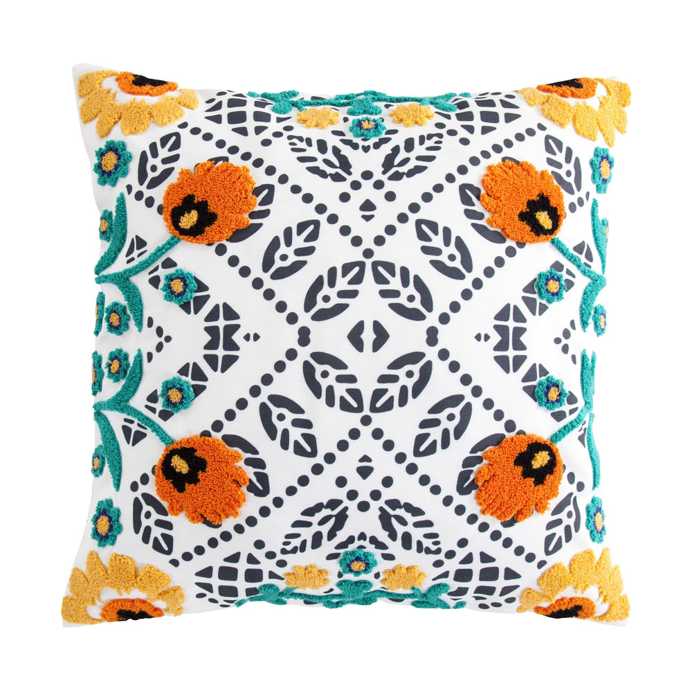 Hiend Accents Bonita Indoor/Outdoor Pillow Set - Vibrant Floral Design With Reversible Orange Back For Any Space Yellow Cover, 100% Polyester,Filling, 100% Polyester,Decoration, 100% Acrylic Op1937-20-tq
