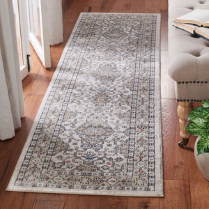 Safavieh Oregon Floral Runner Rug Power Loomed Polypropylene Hallway Accent in Neutral Ivory Gray 2'-0" x 7'-0" ORE883F-27